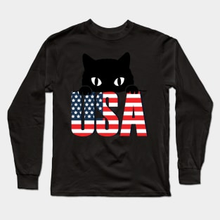 American Flag Cat 4th Of July Kitten Patriotic Pet Lover Long Sleeve T-Shirt